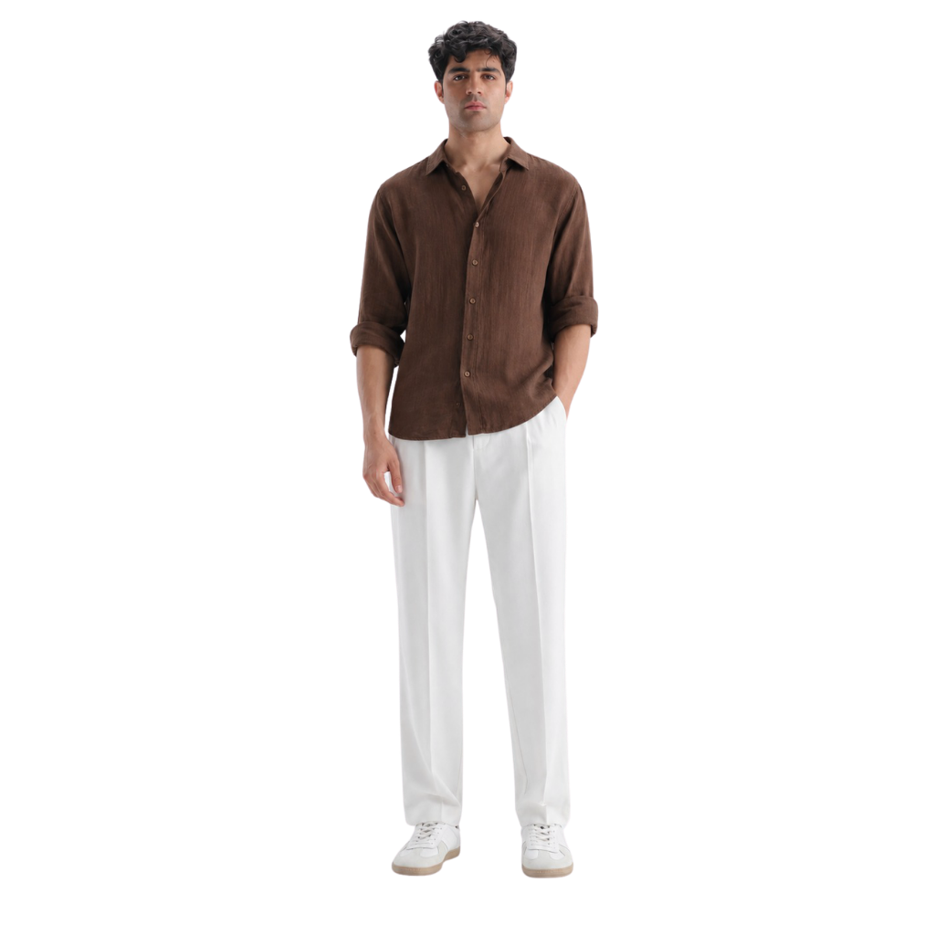 Same shopper wearing the selected shirt — AI try-on result