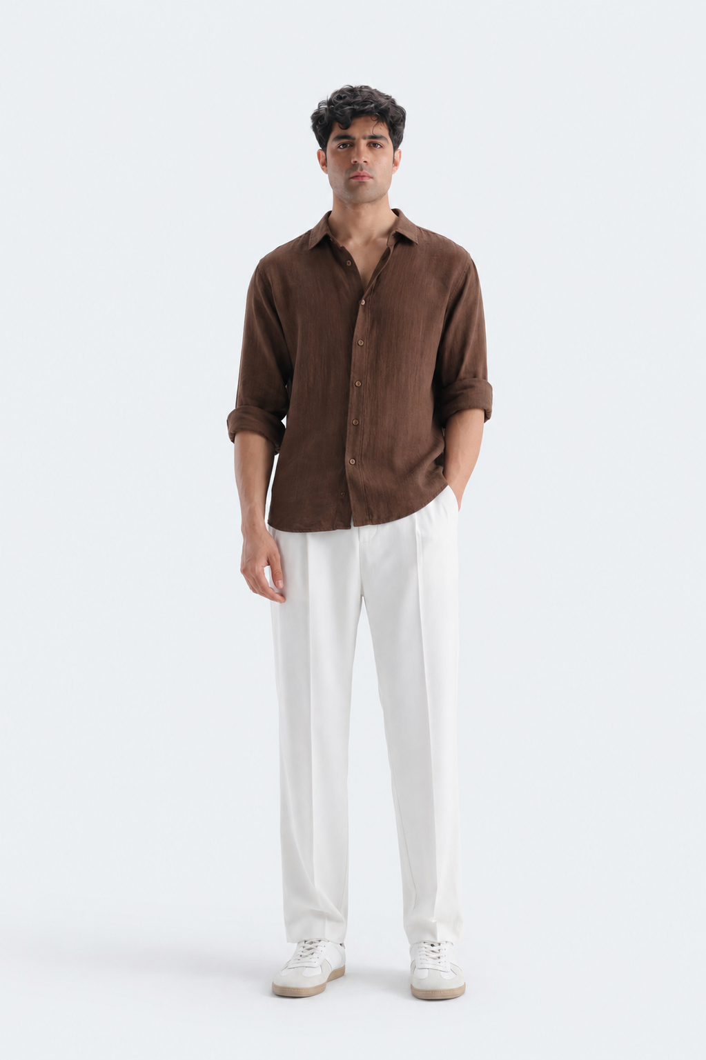 Model wearing the shirt in size L